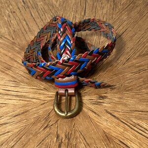 💥2 for 1💥 Vintage Orvis Multi Colour Braided Leather Belt, Antique Brass Buckle